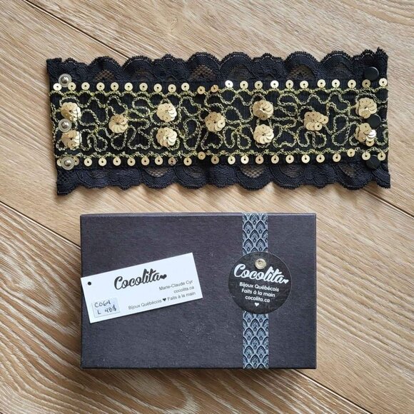Handmade bracelet Cocolita black lace and gold sequins - Picture 2 of 3